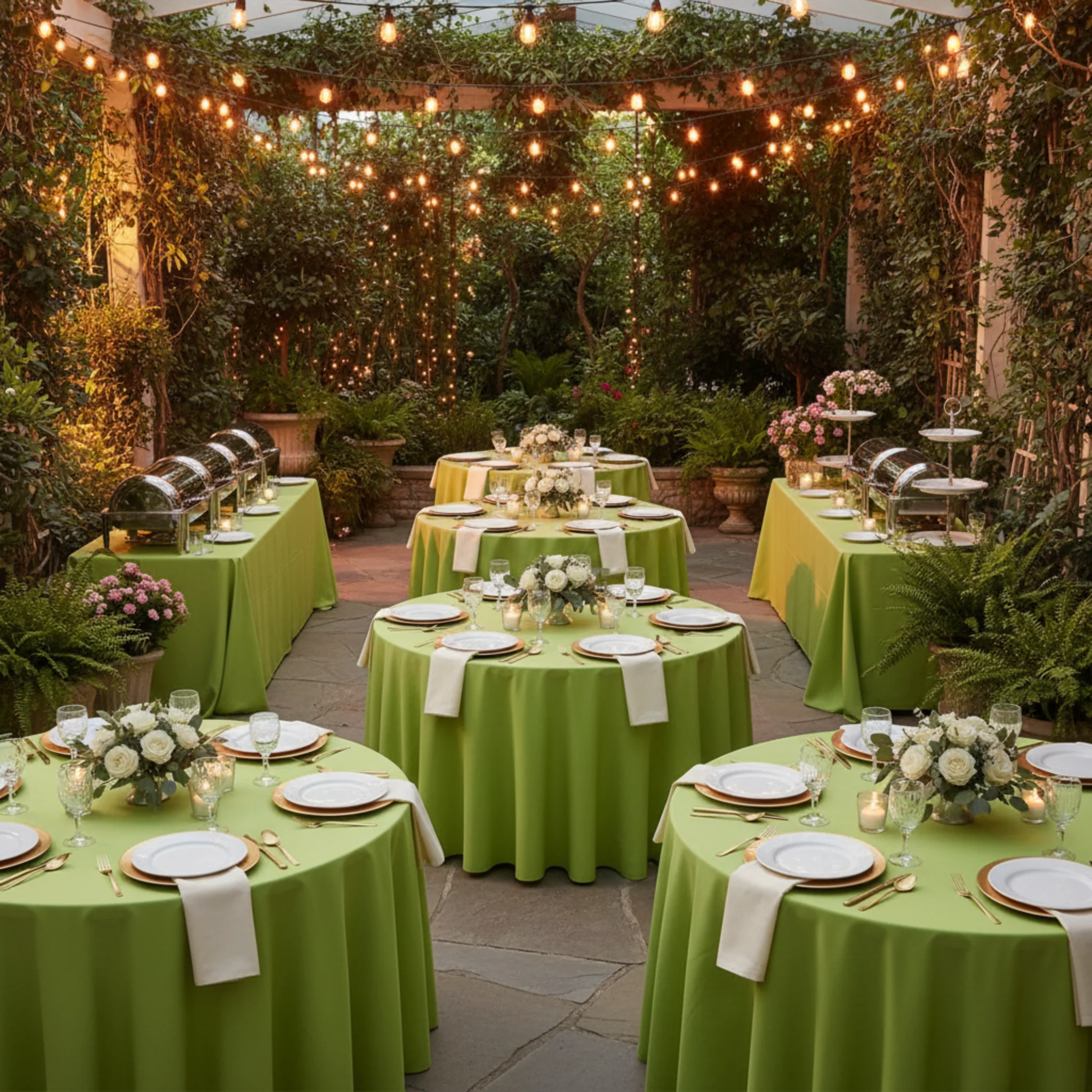 Round Premium Polyester 132" Tablecloth - Apple Green - Image 6