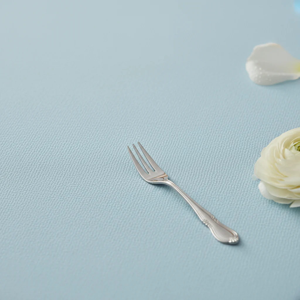 Round Premium Polyester 132" Tablecloth - Baby Blue - Image 4