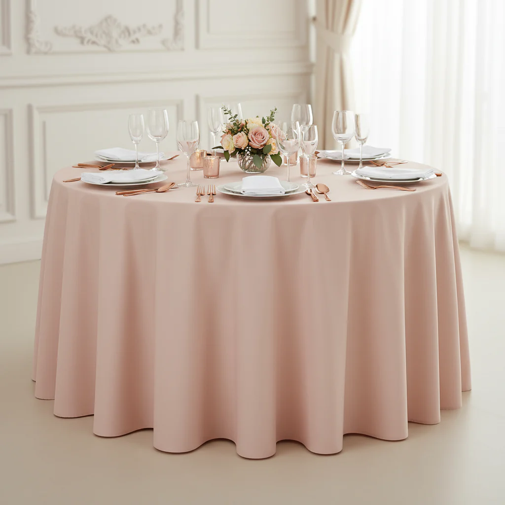 Round Premium Polyester 132" Tablecloth - Blush - Image 2