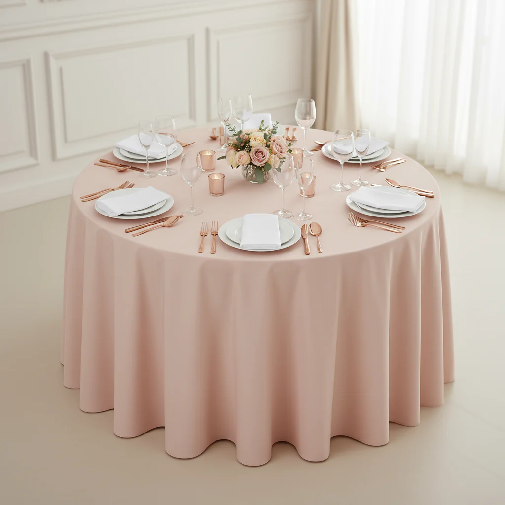 Round Premium Polyester 132" Tablecloth - Blush - Image 3