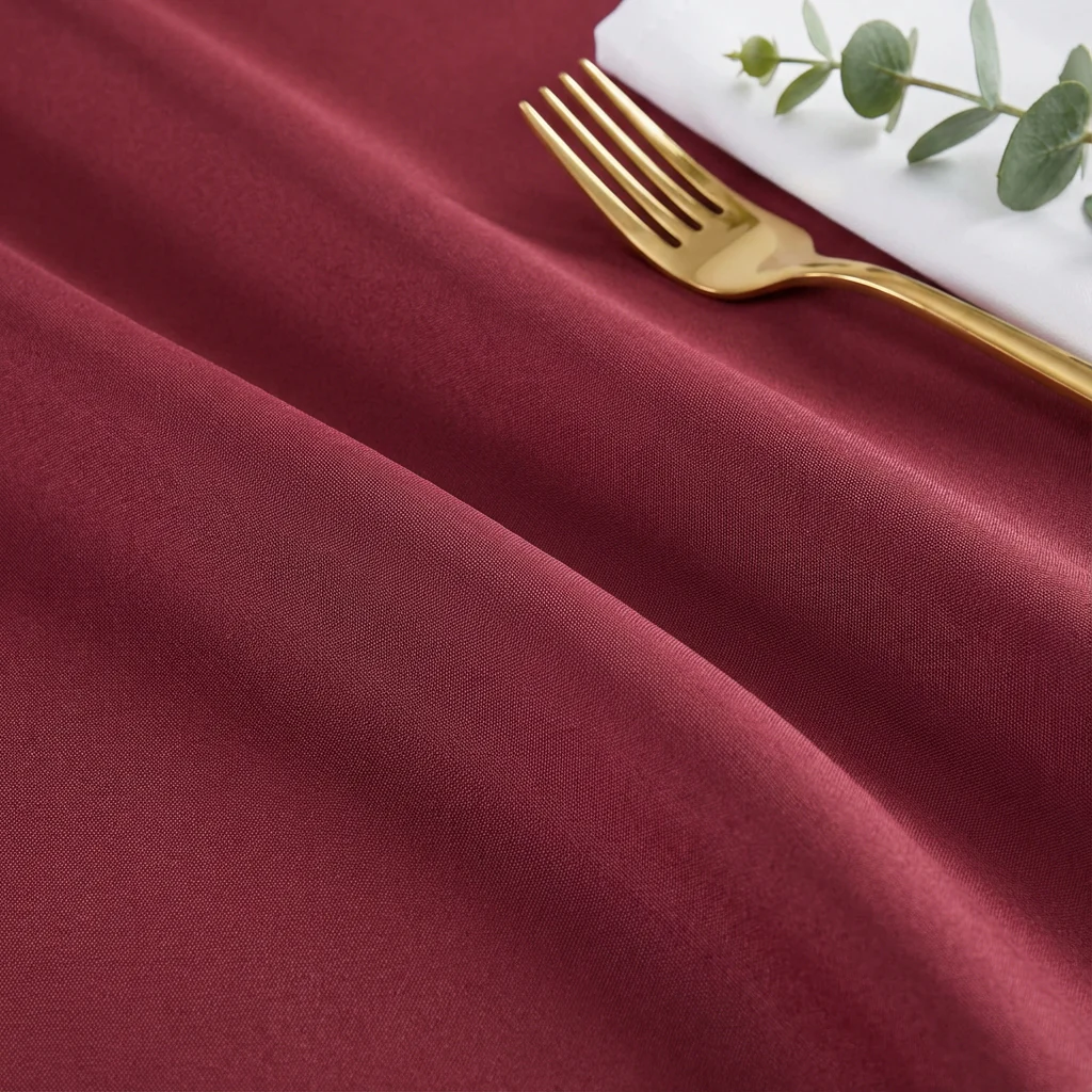 Round Premium Polyester 132" Tablecloth - Burgundy - Image 4