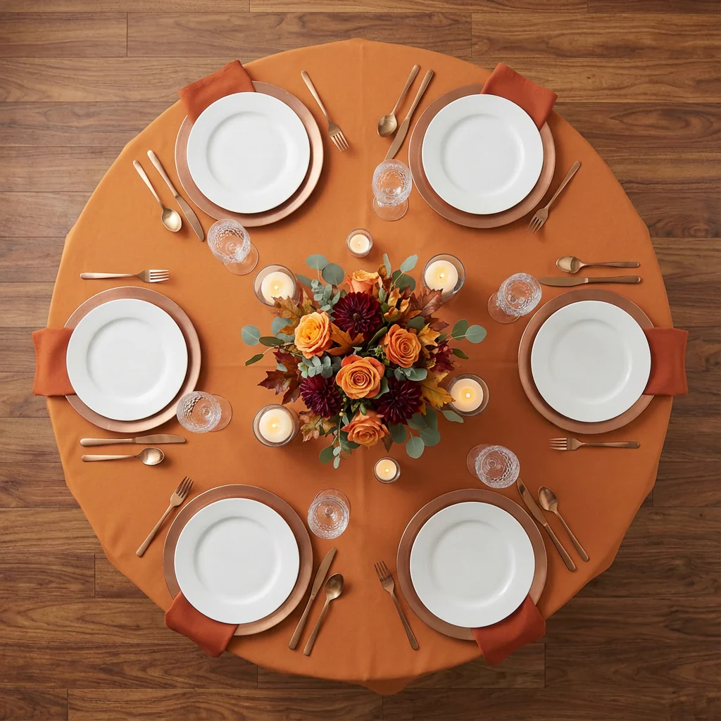 Round Premium Polyester 132" Tablecloth - Burnt Orange - Image 3