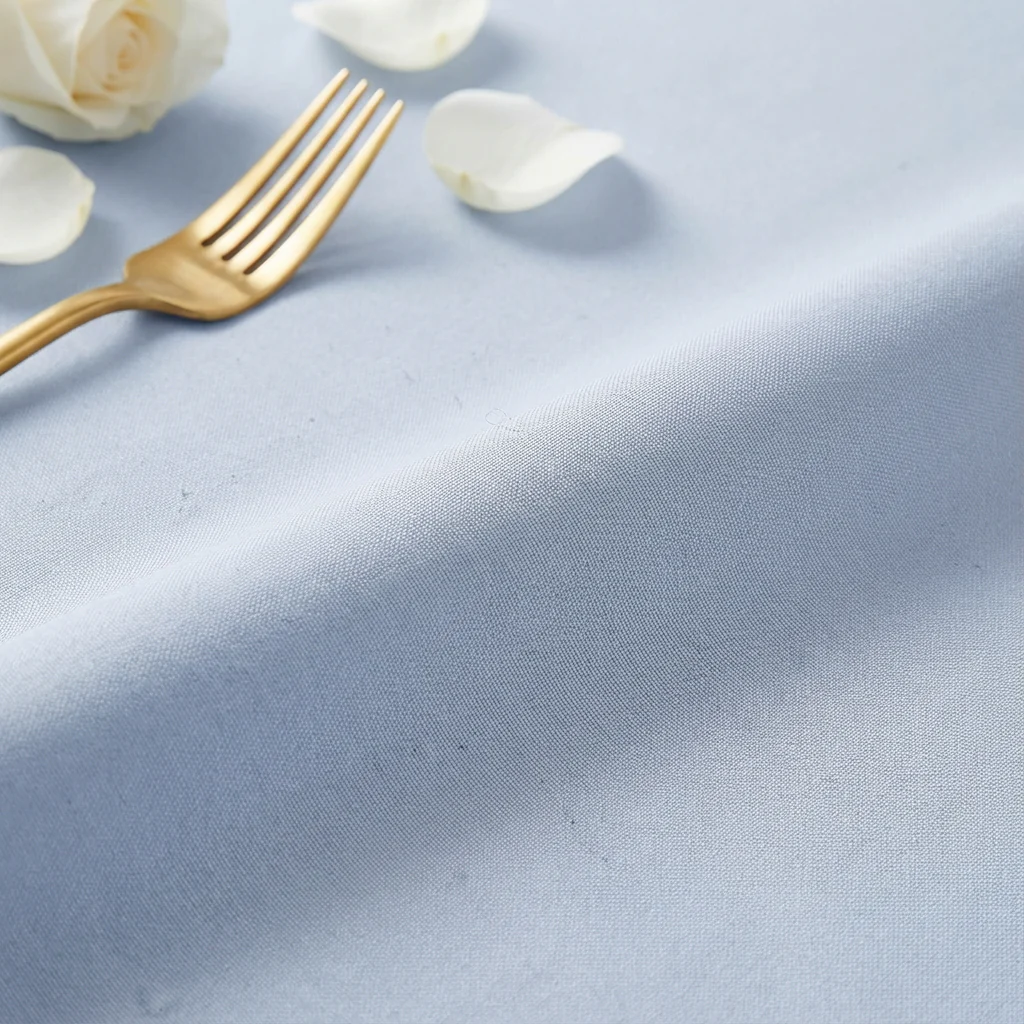 Round Premium Polyester 132" Tablecloth - Dusty Blue - Image 4