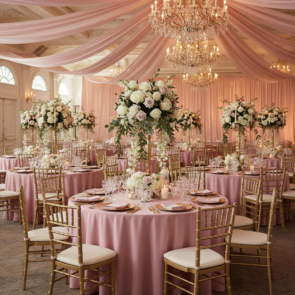 Round Premium Polyester 132" Tablecloth - Dusty Rose/Mauve - Image 5