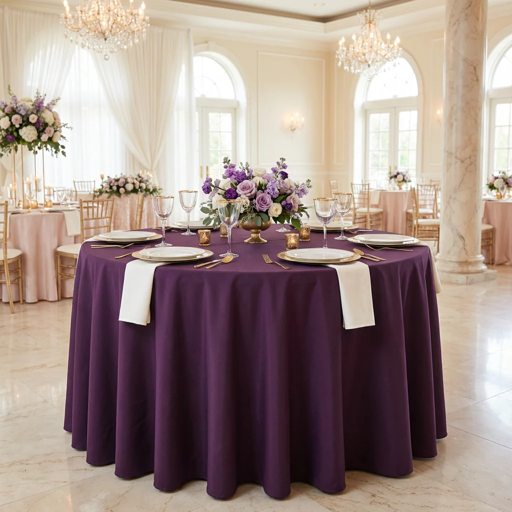 Round Premium Polyester 132" Tablecloth - Eggplant/Plum - Image 2