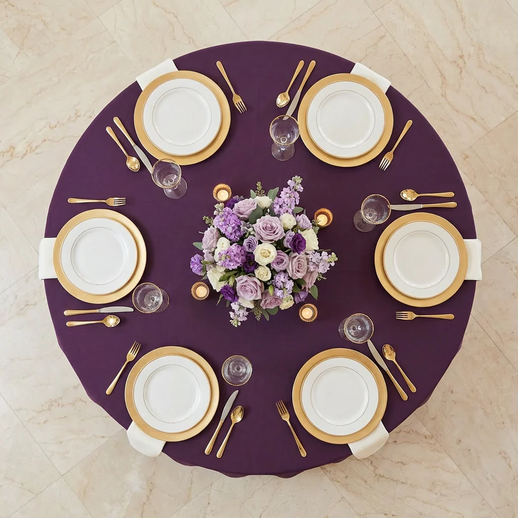 Round Premium Polyester 132" Tablecloth - Eggplant/Plum - Image 3
