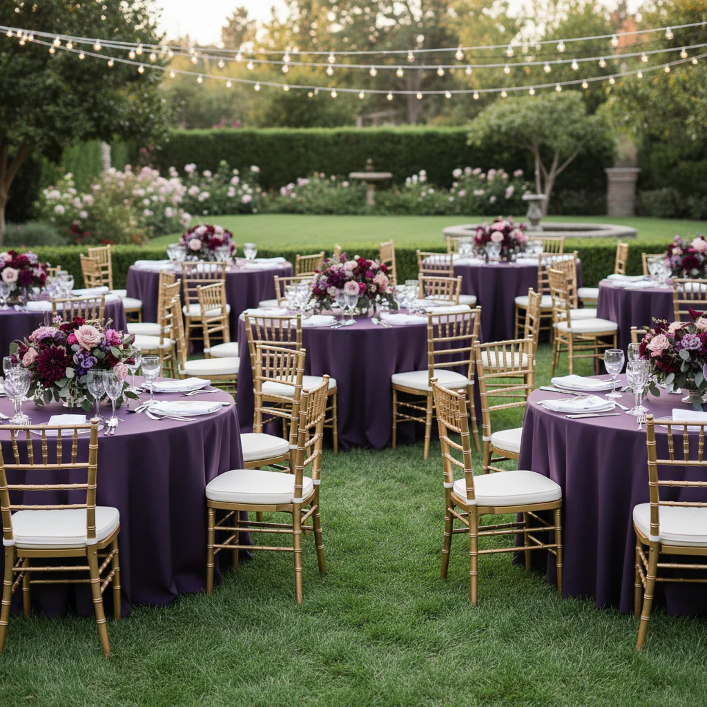 Round Premium Polyester 132" Tablecloth - Eggplant/Plum - Image 6