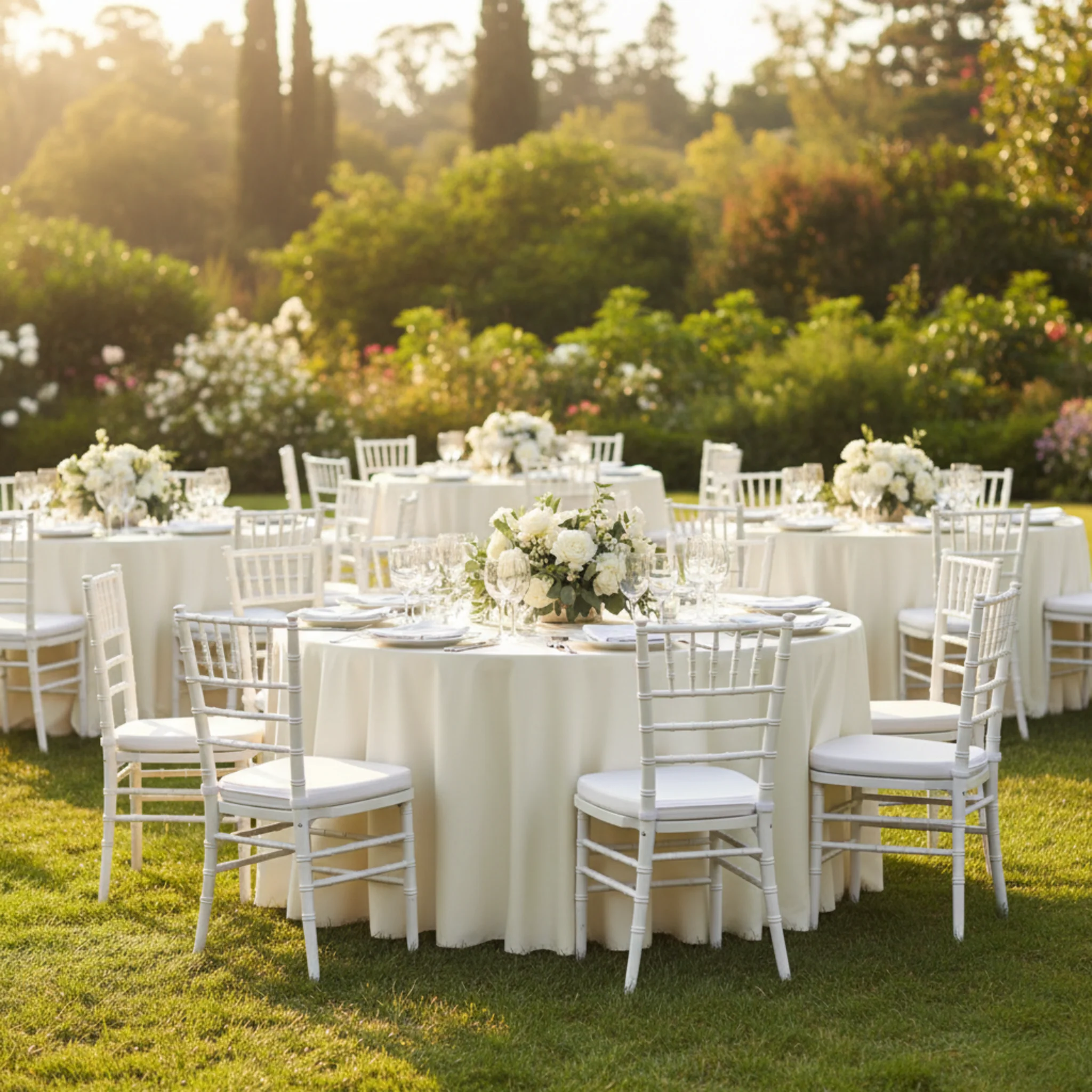 Round Premium Polyester 132" Tablecloth - Light Ivory/Off White - Image 5