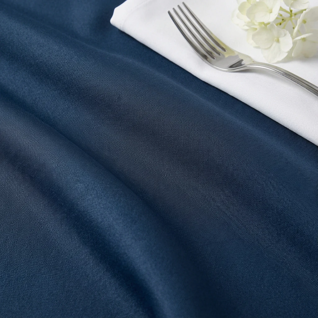Round Premium Polyester 132" Tablecloth - Navy Blue - Image 4