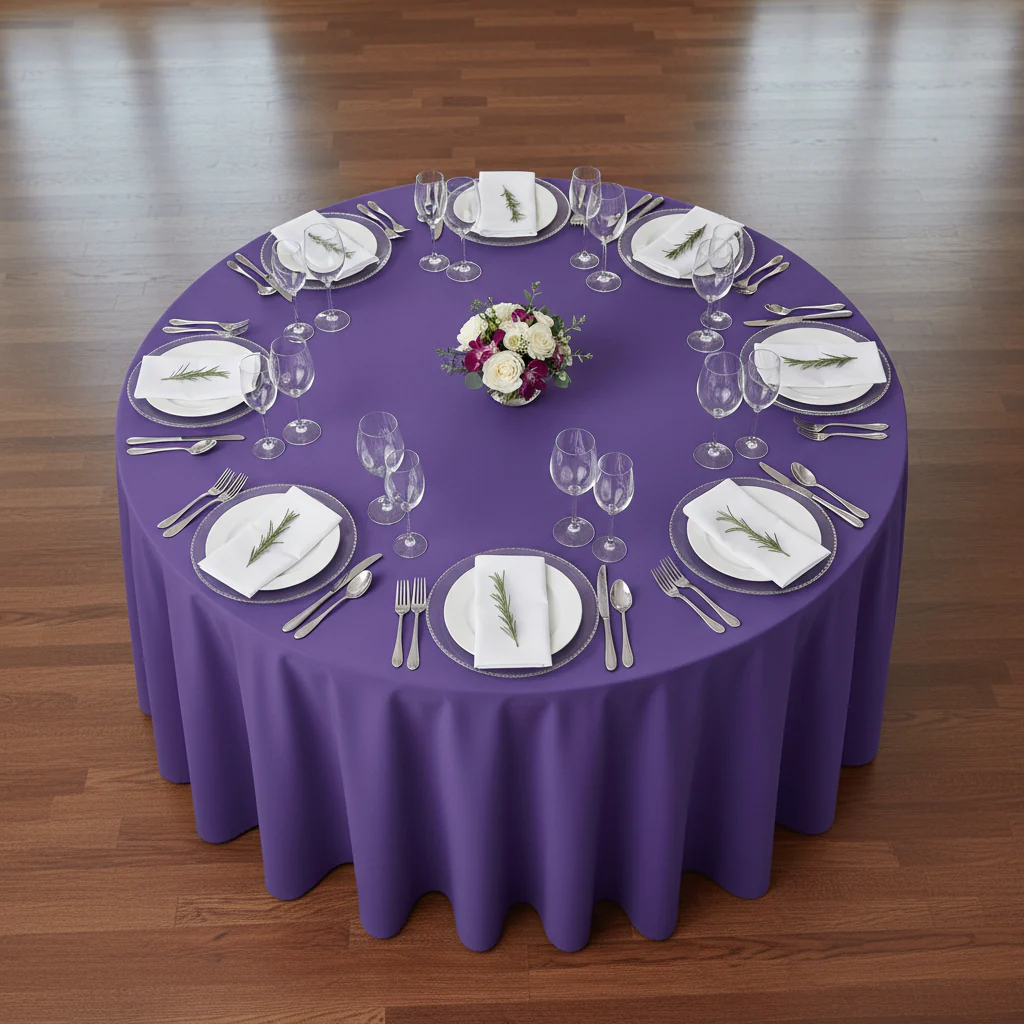 Round Premium Polyester 132" Tablecloth - Purple - Image 3