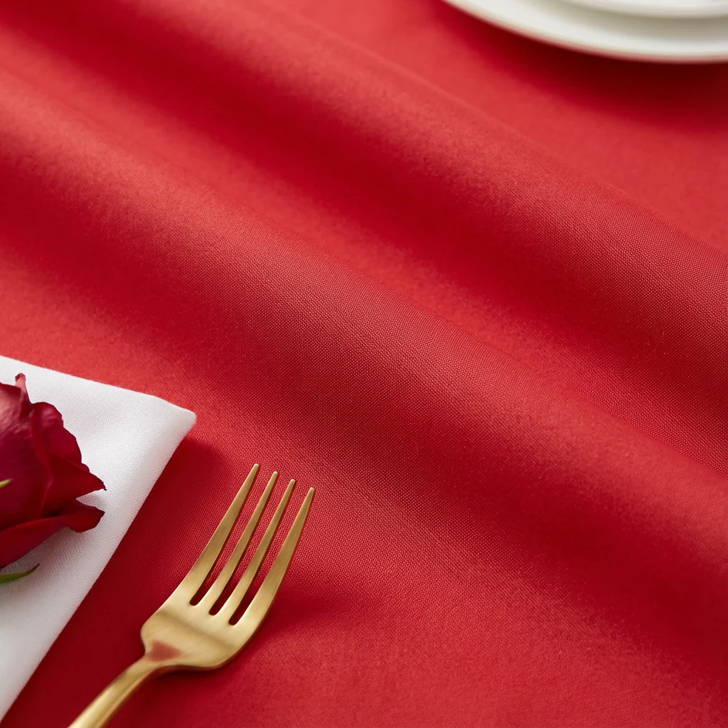 Round Premium Polyester 132" Tablecloth - Red - Image 4