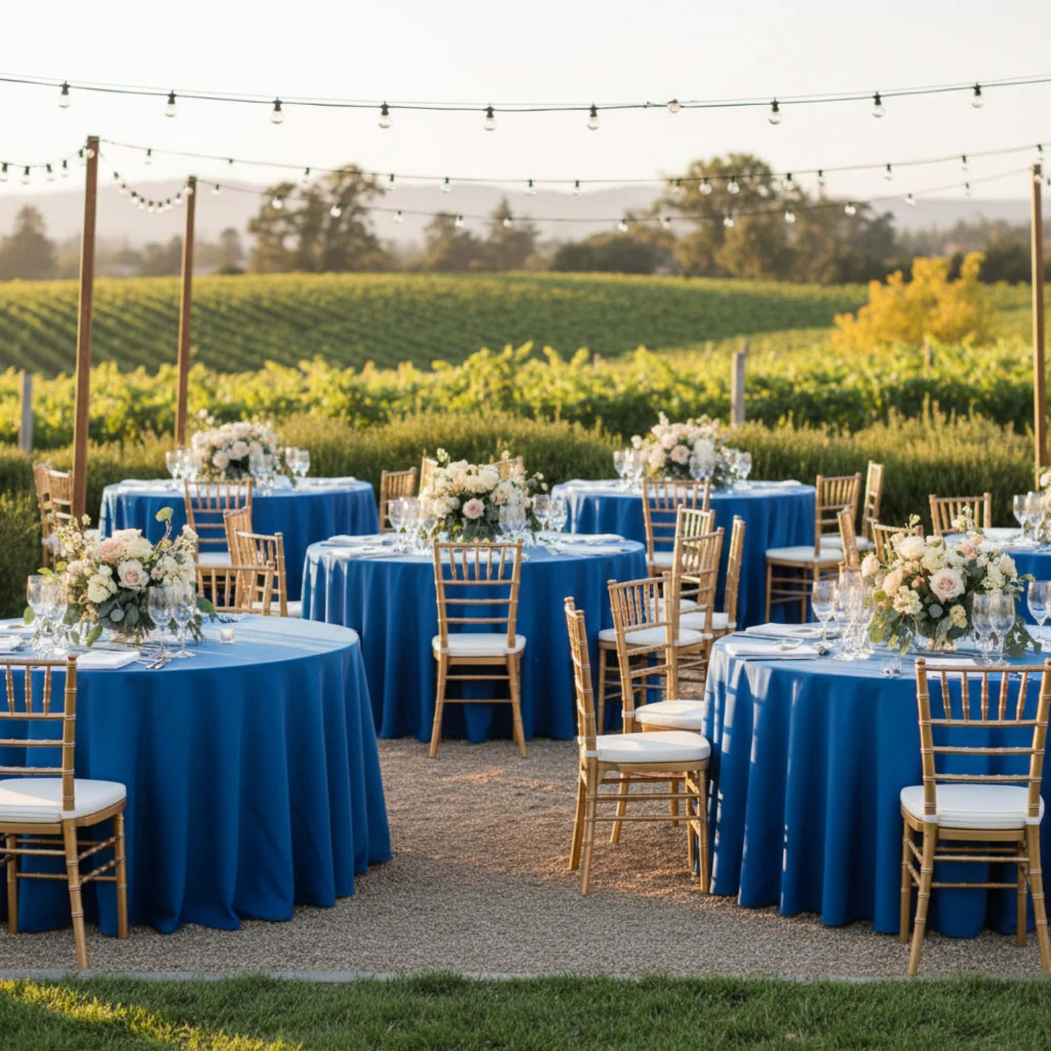 Round Premium Polyester 132" Tablecloth - Royal Blue - Image 3