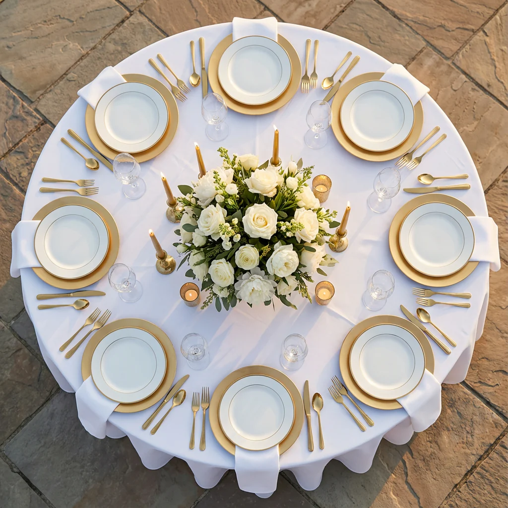 Round Premium Polyester 132" Tablecloth - White - Image 3