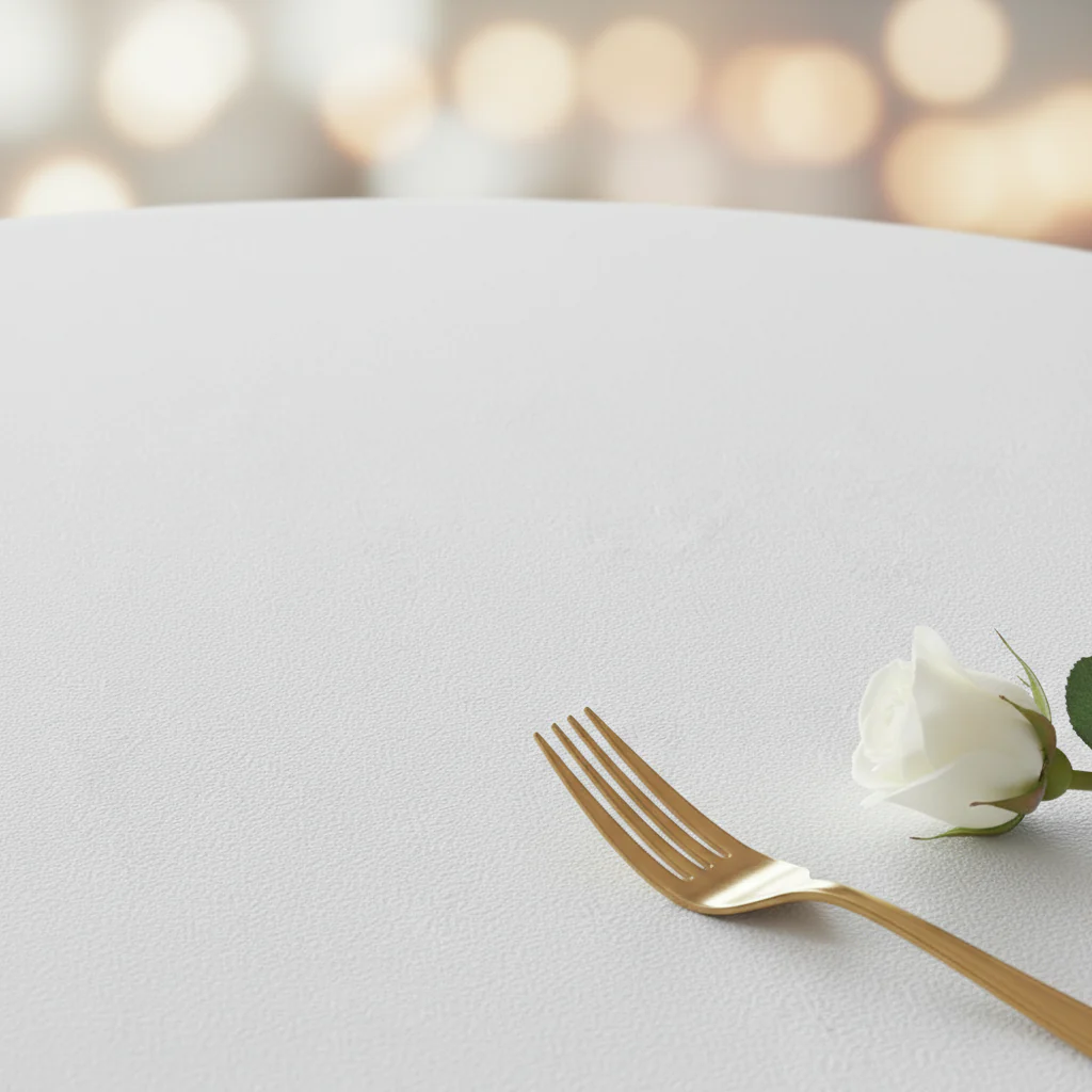 Round Premium Polyester 132" Tablecloth - White - Image 4