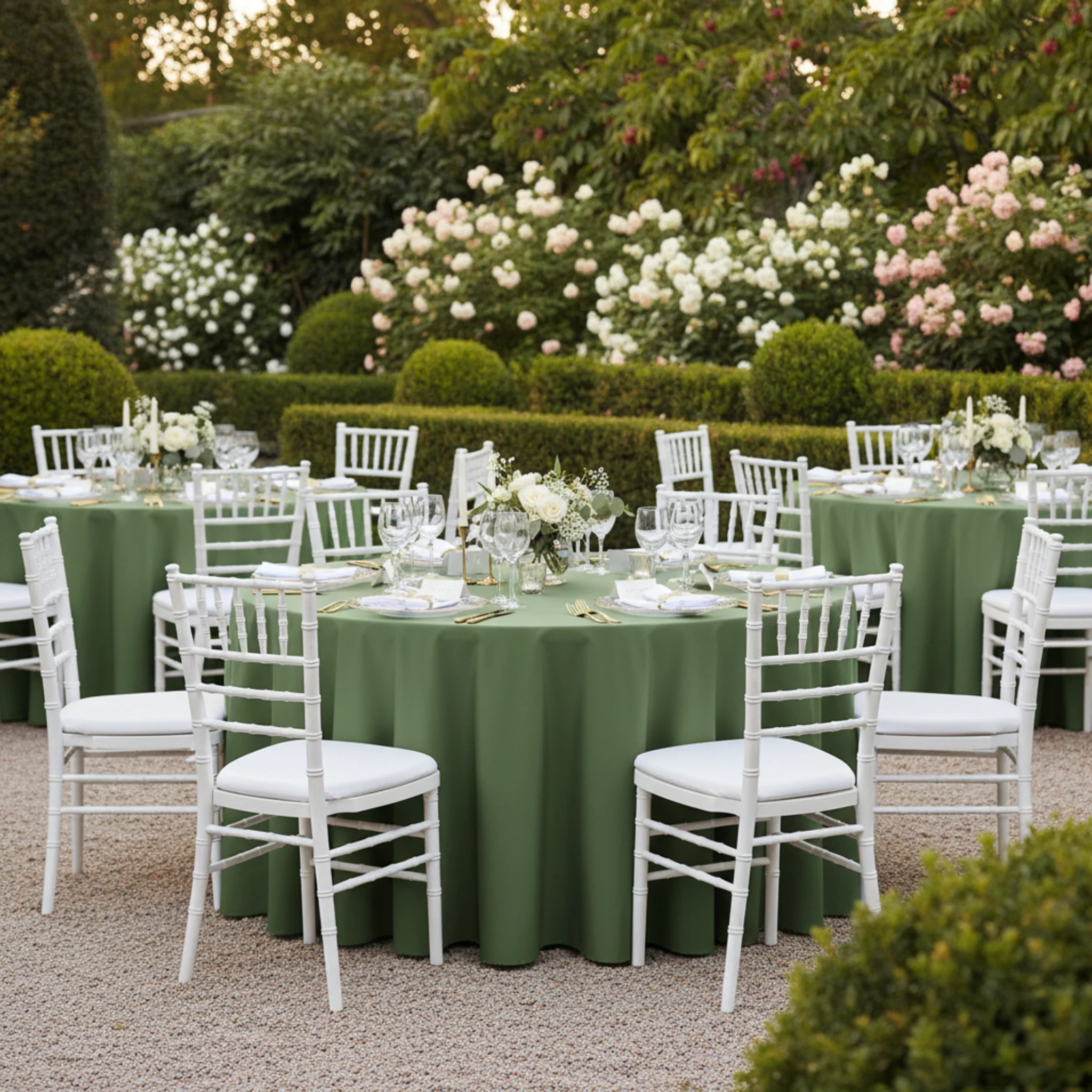 Round Premium Polyester 132" Tablecloth - Willow Green - Image 5