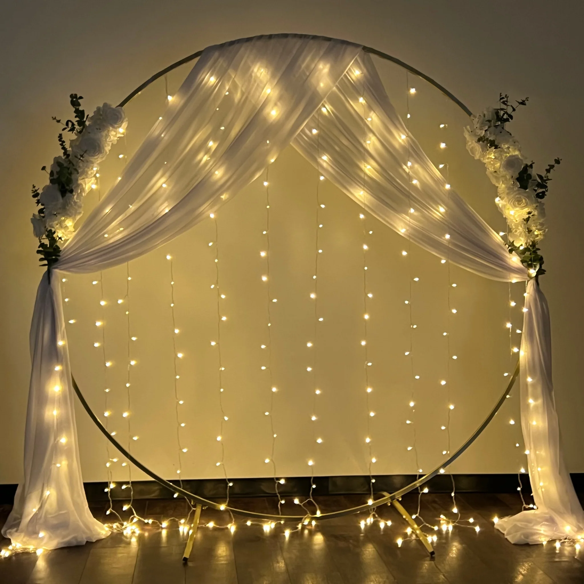 Round Wedding Arch Backdrop Frame Stand 7.5 ft - Gold - Image 8