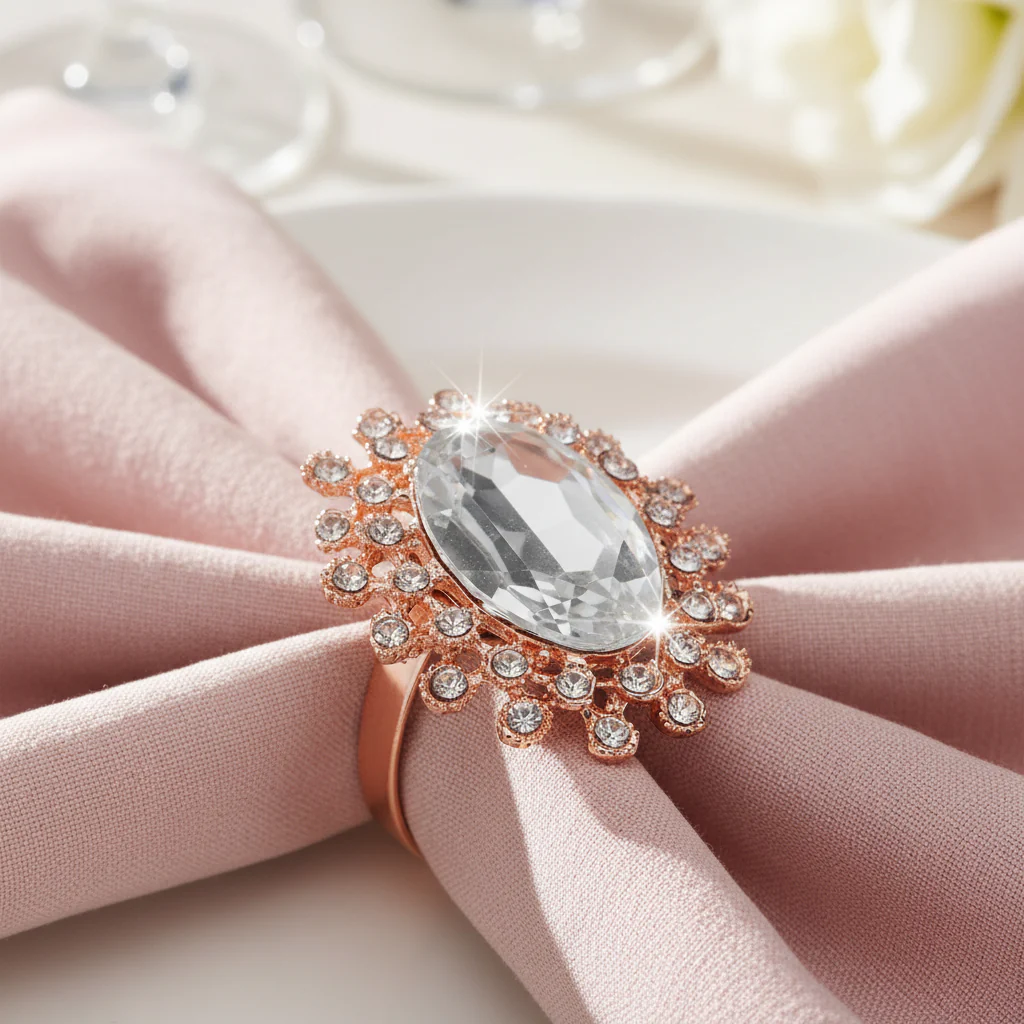 10 pc/pk Royal Diamond Napkin Ring Holder - Blush/Rose Gold - Image 2