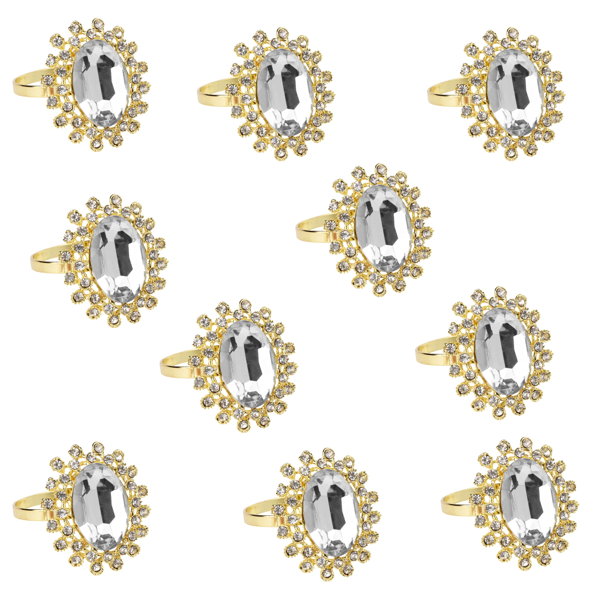 10 pc/pk Royal Diamond Napkin Ring Holder - Gold - Image 2