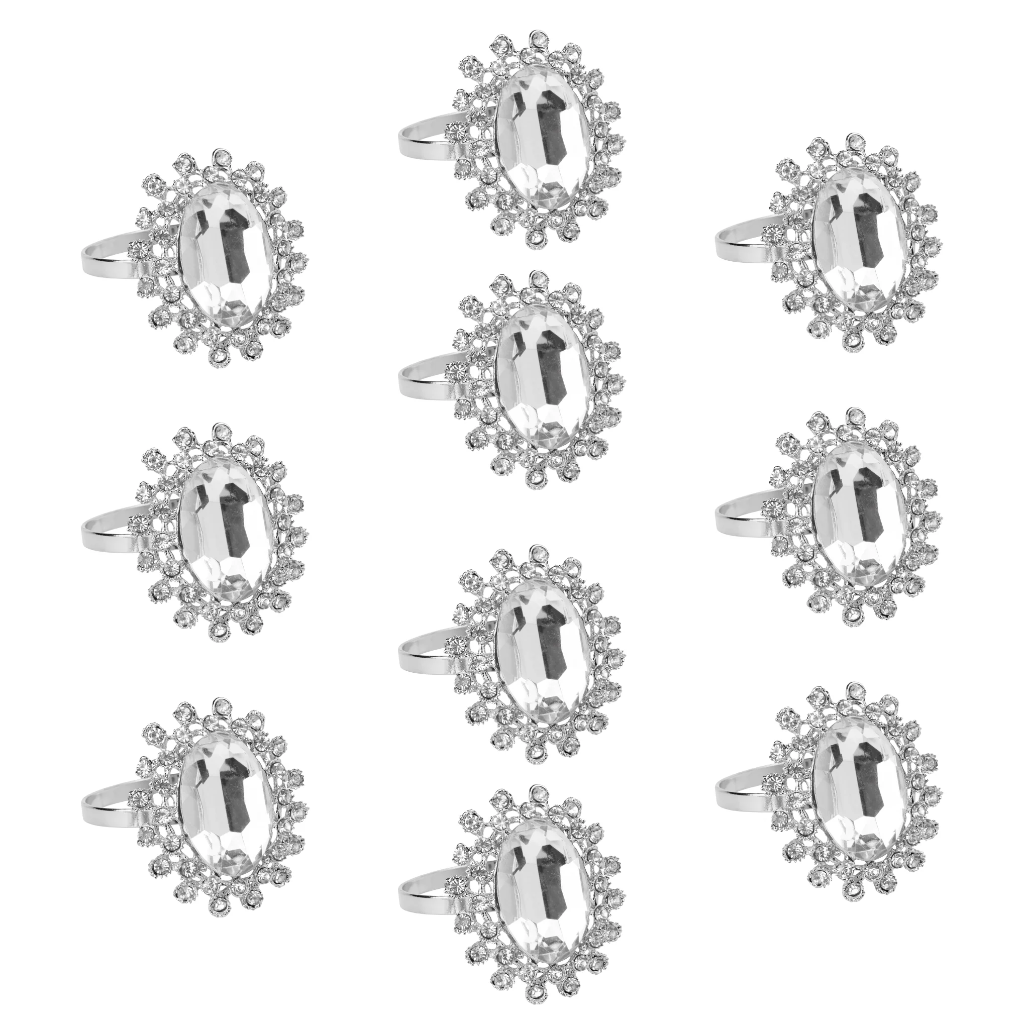 10 pc/pk Royal Diamond Napkin Ring Holder - Silver - Image 2