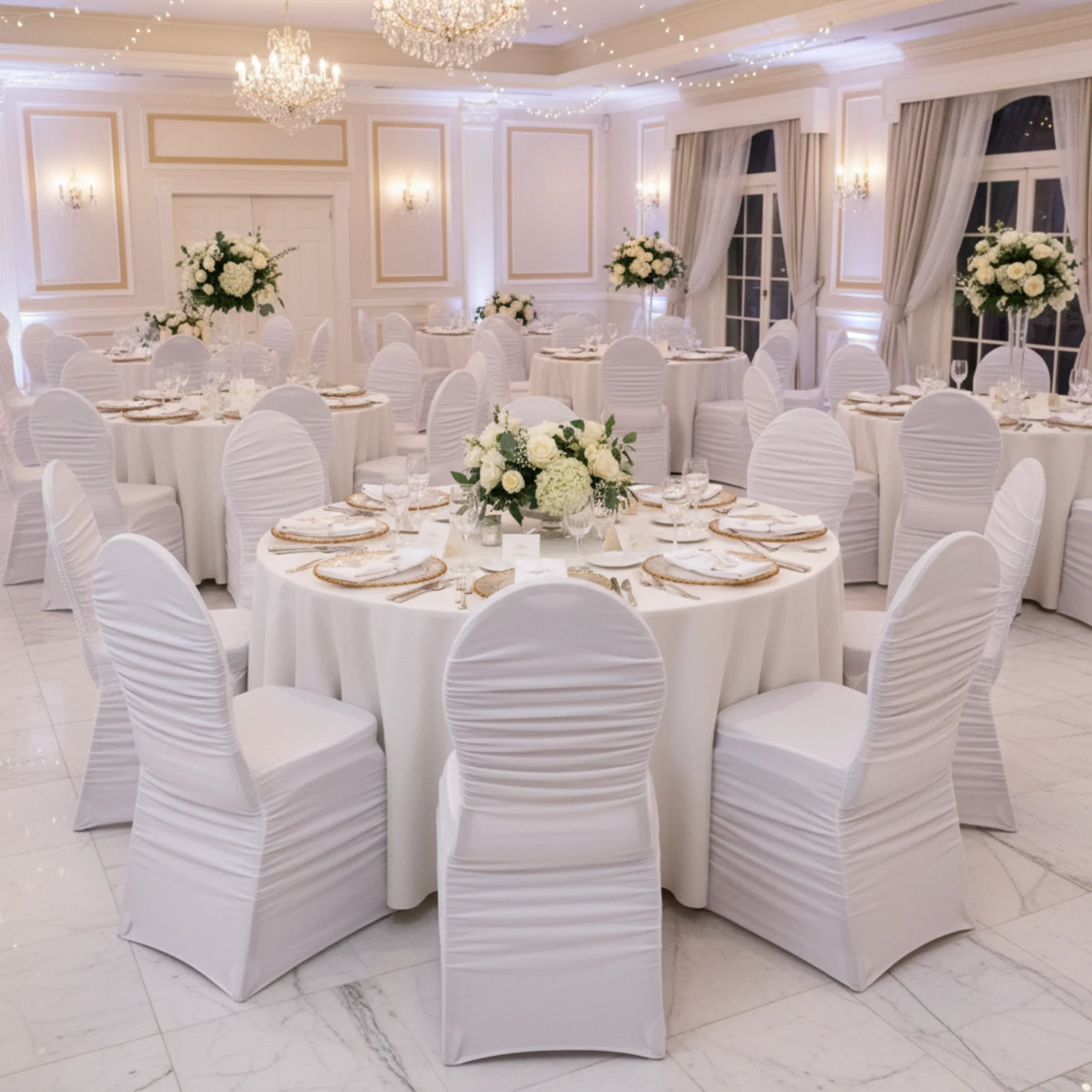 Ruched Fashion Spandex Banquet Chair Cover - White - Image 4