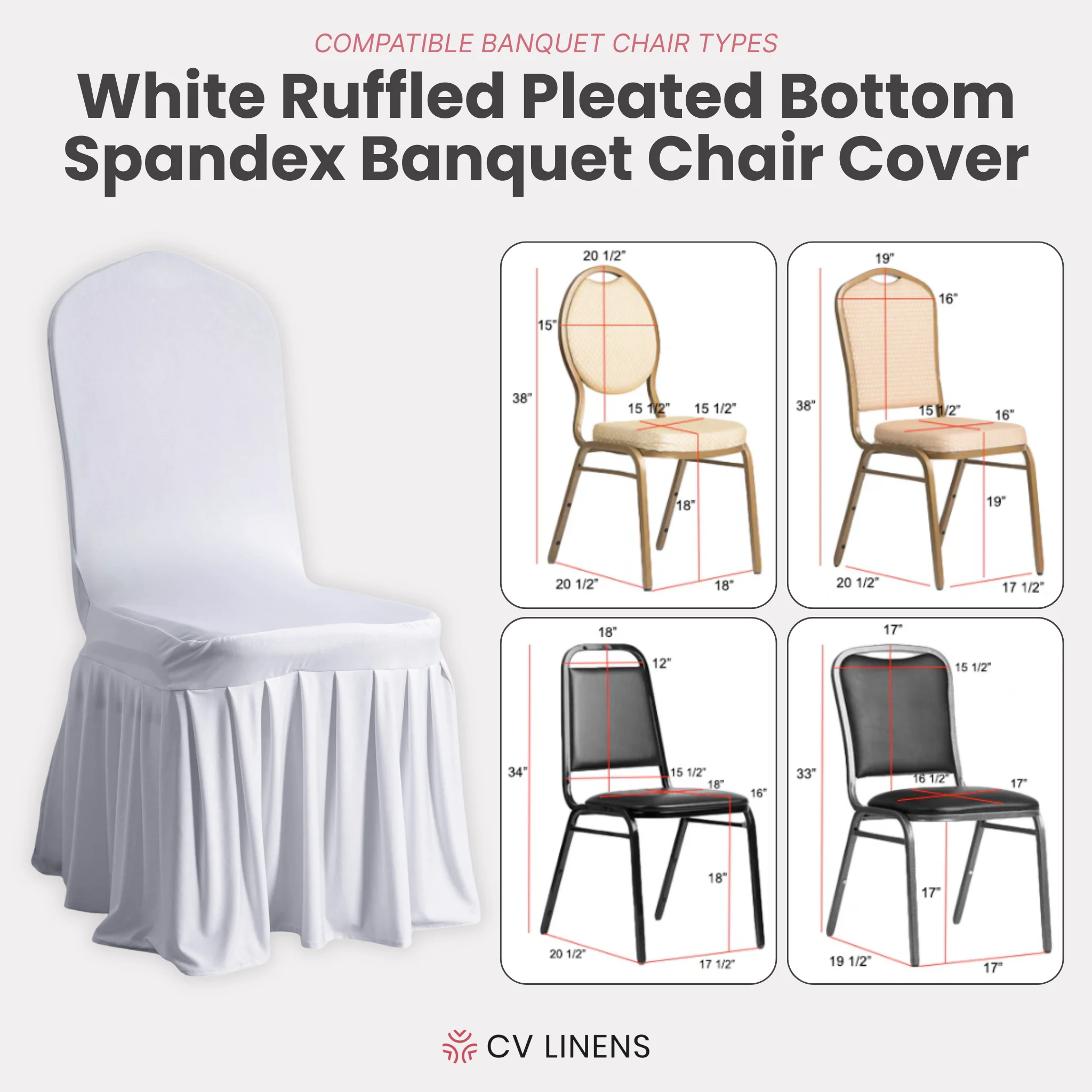 Ruffled Pleated Bottom Spandex Banquet Chair Cover - White - Image 3