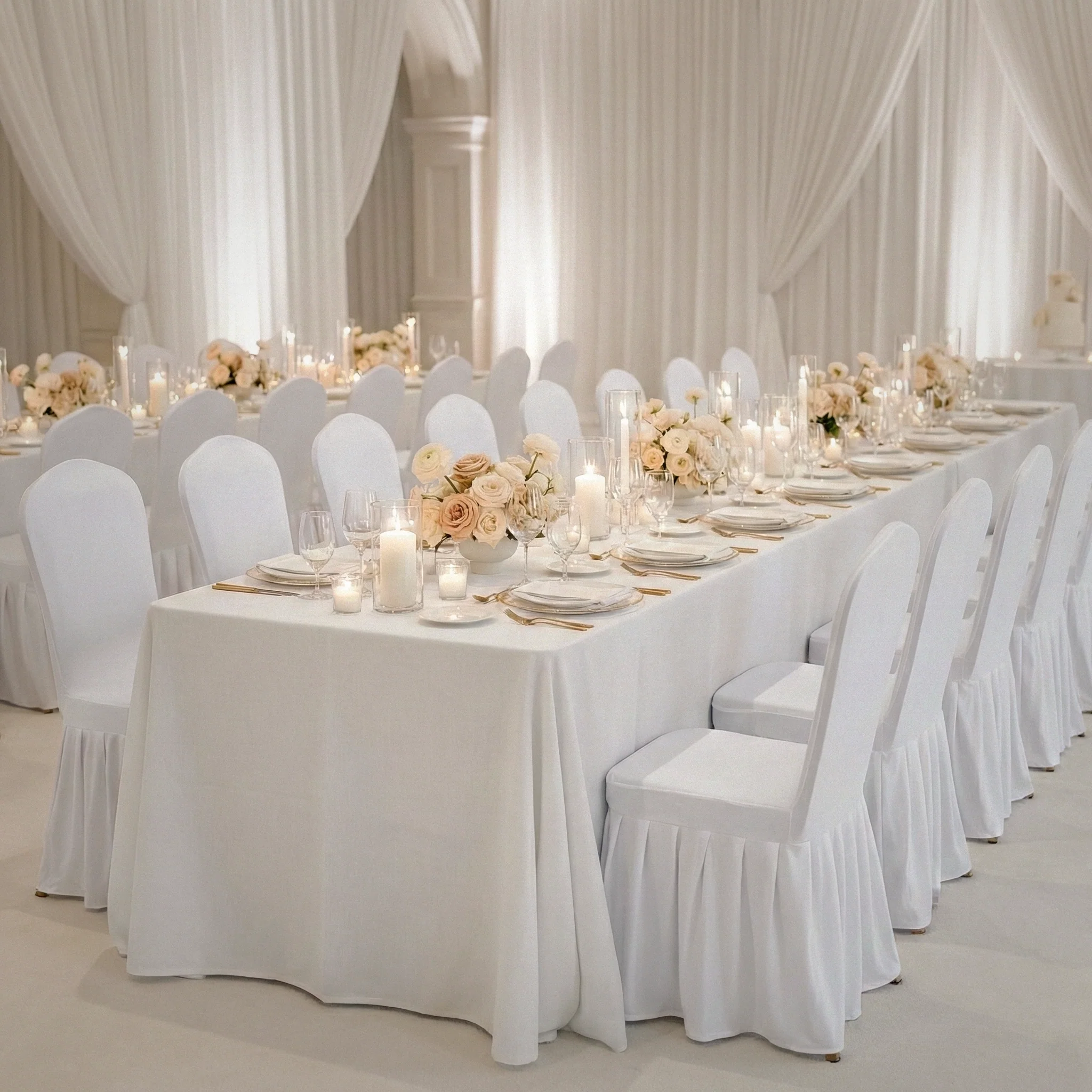 Ruffled Pleated Bottom Spandex Banquet Chair Cover - White - Image 4