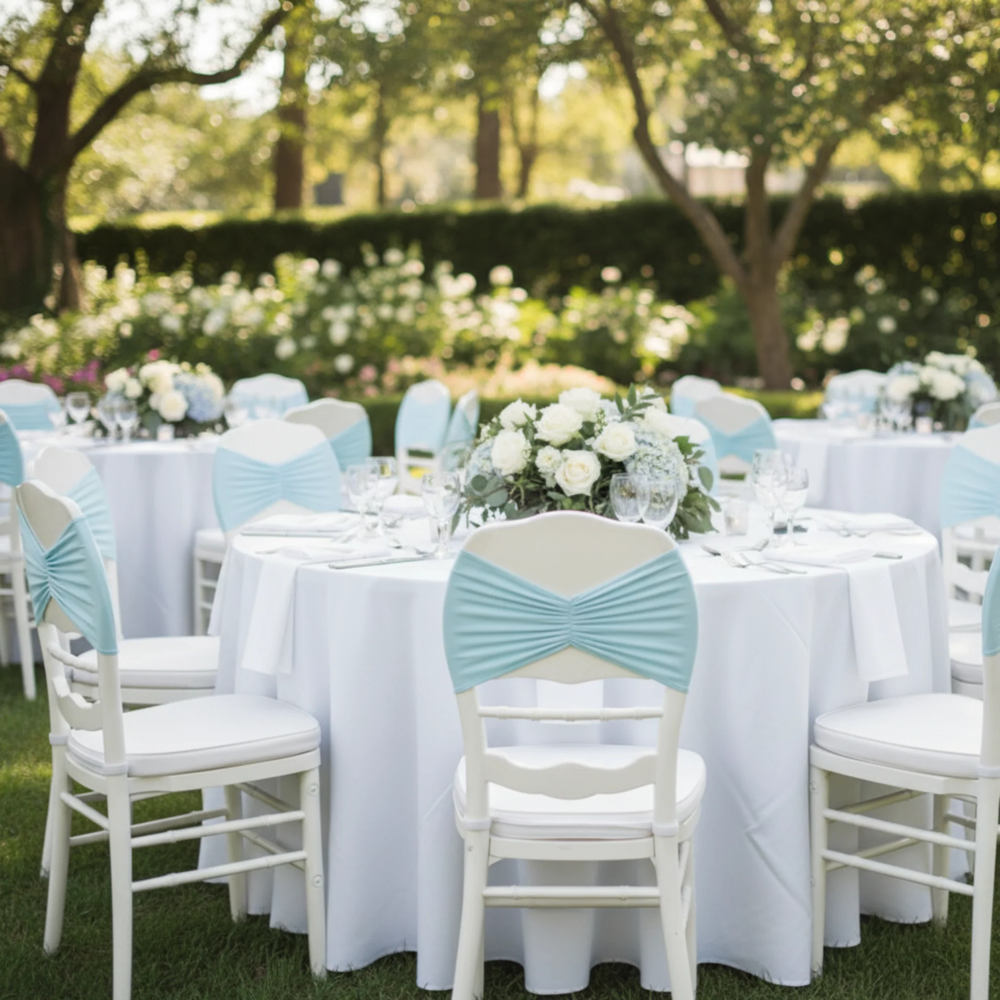 Ruffled Spandex Chair Band - Baby Blue - Image 2