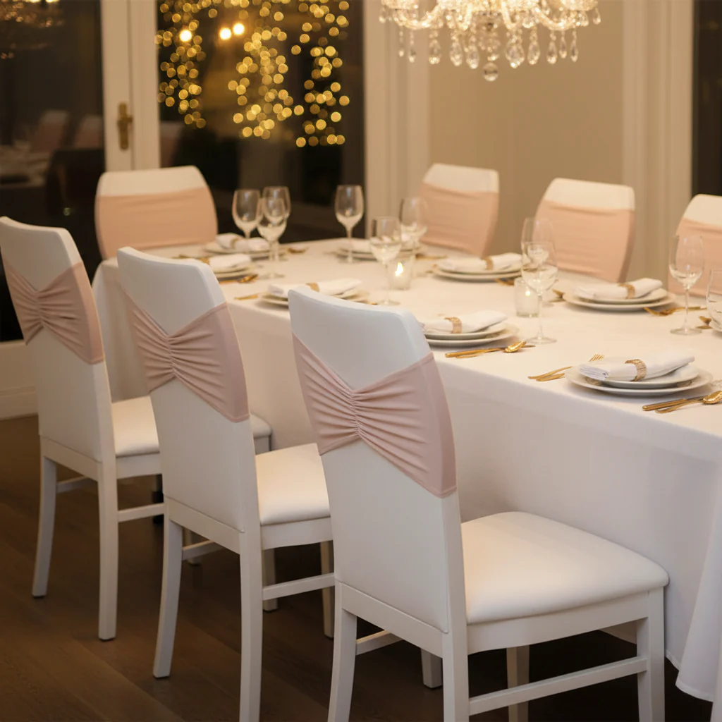 Ruffled Spandex Chair Band - Blush/Rose Gold - Image 2