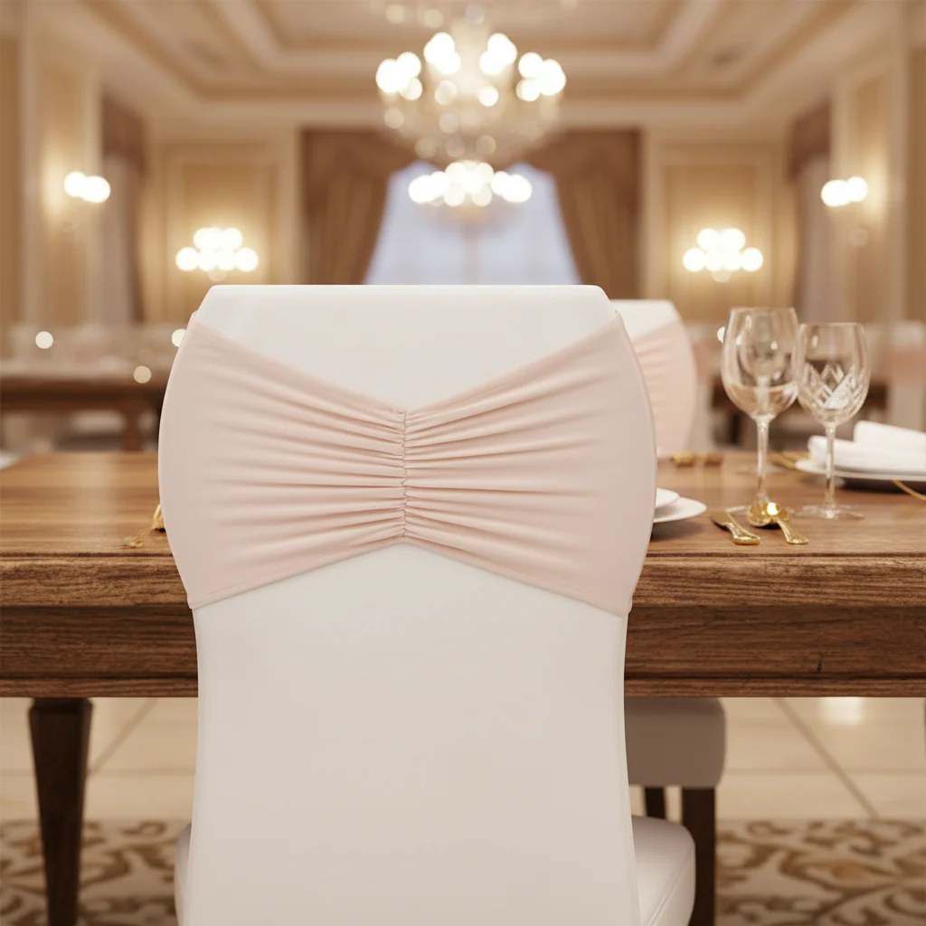Ruffled Spandex Chair Band - Blush/Rose Gold - Image 3