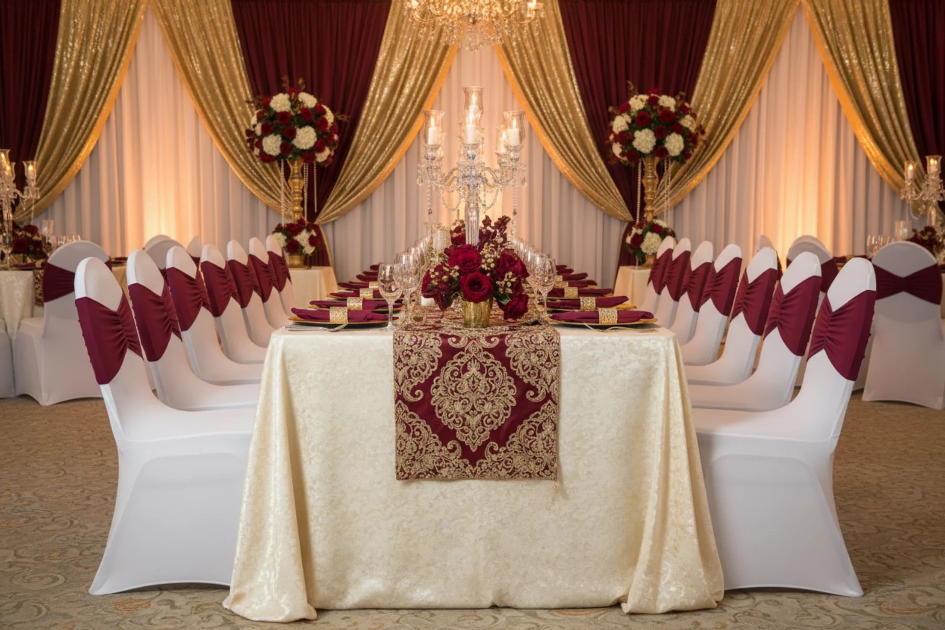 Ruffled Spandex Chair Band - Burgundy - Image 3