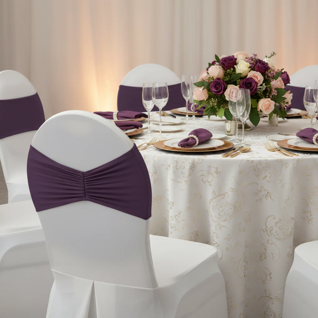 Ruffled Spandex Chair Band - Eggplant/Plum