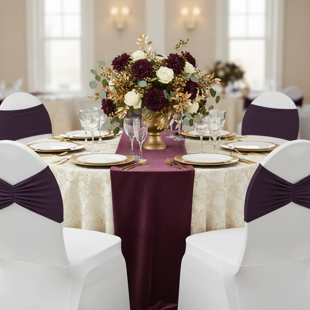 Ruffled Spandex Chair Band - Eggplant/Plum - Image 4