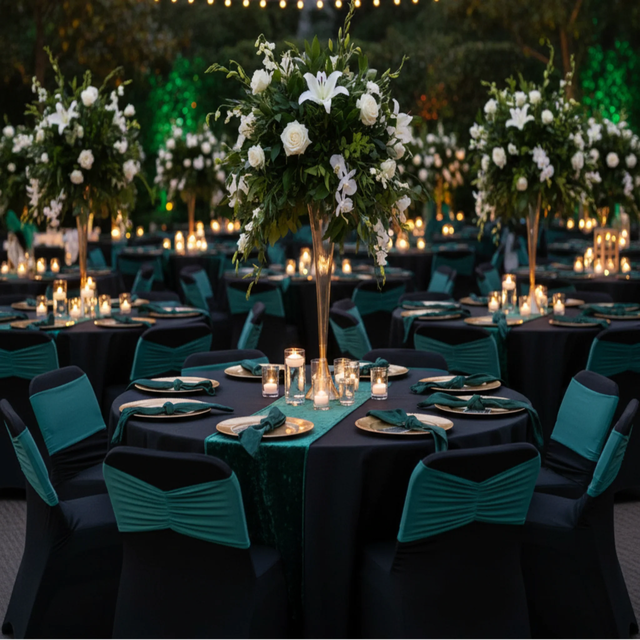 Ruffled Spandex Chair Band - Emerald Green - Image 4