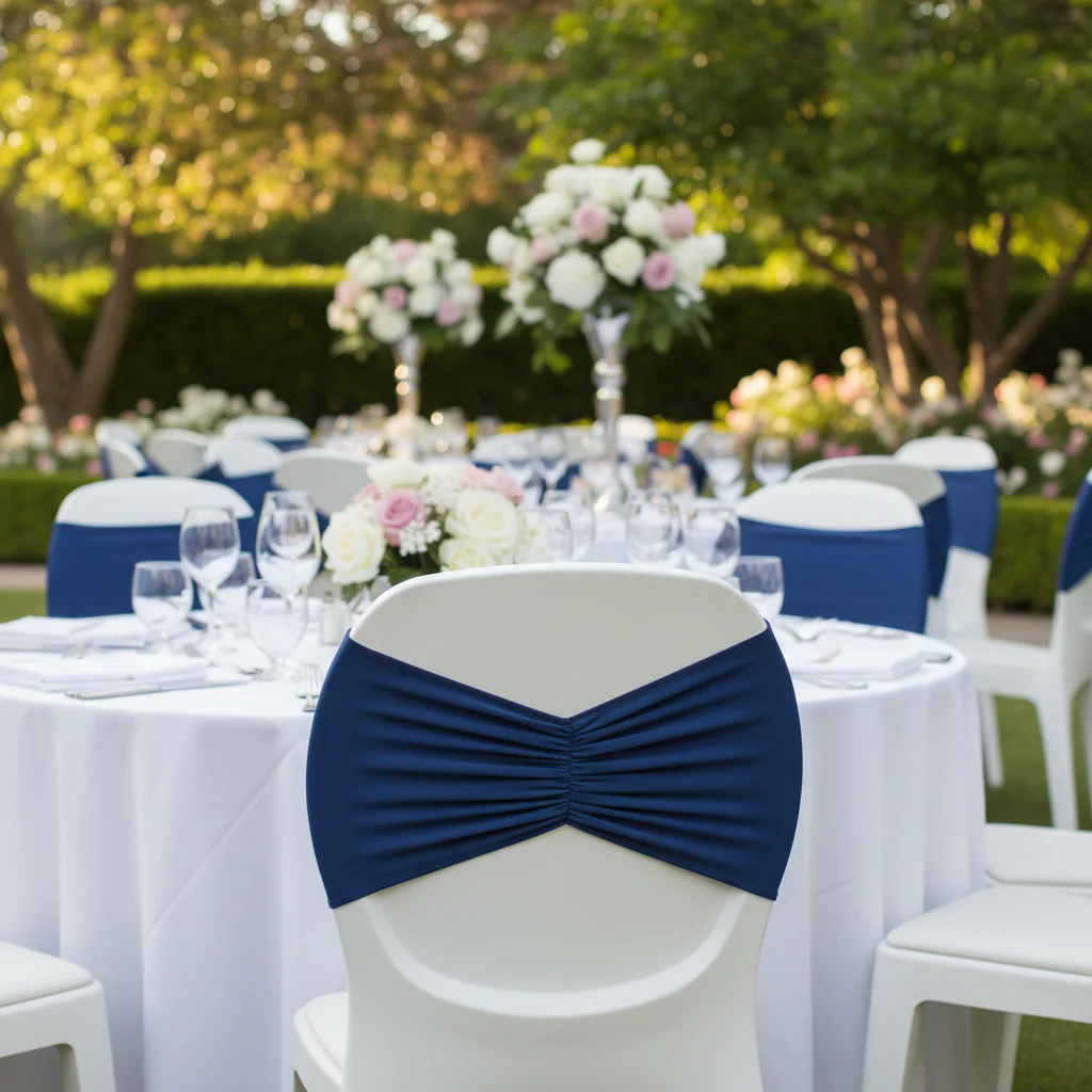 Ruffled Spandex Chair Band - Navy Blue - Image 2