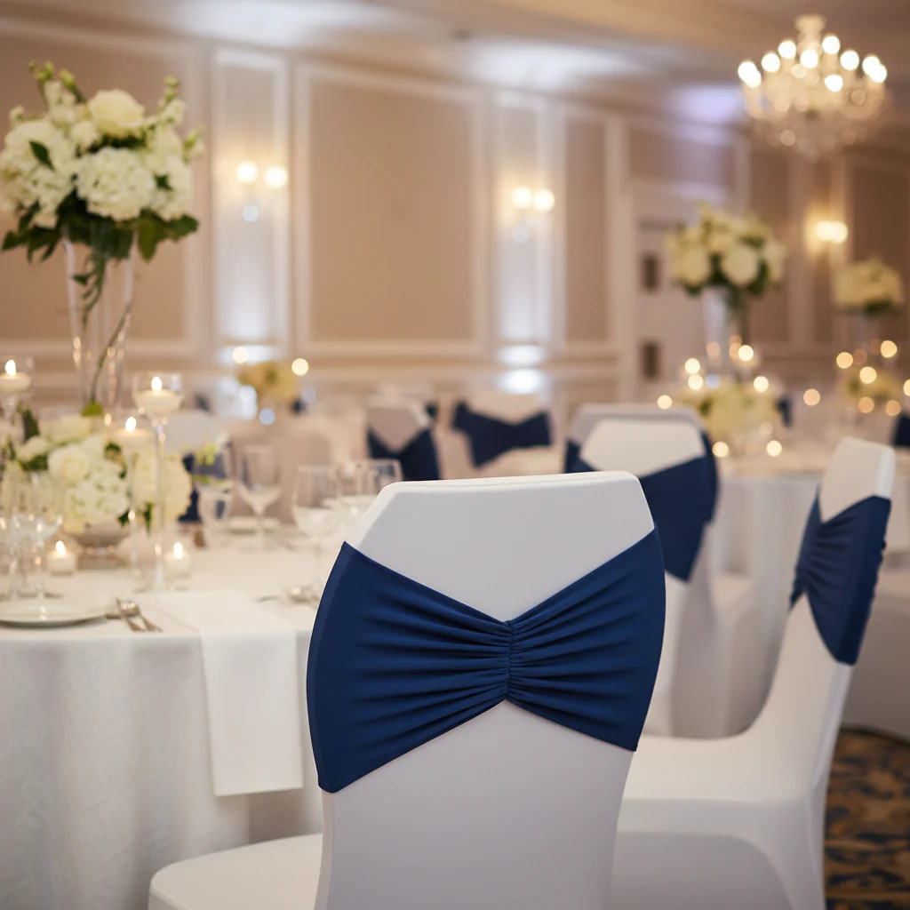 Ruffled Spandex Chair Band - Navy Blue - Image 3