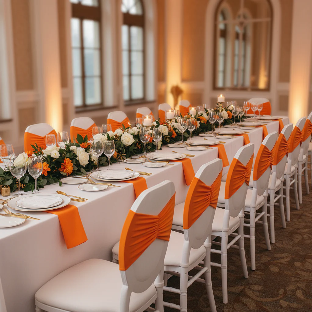 Ruffled Spandex Chair Band - Orange - Image 3