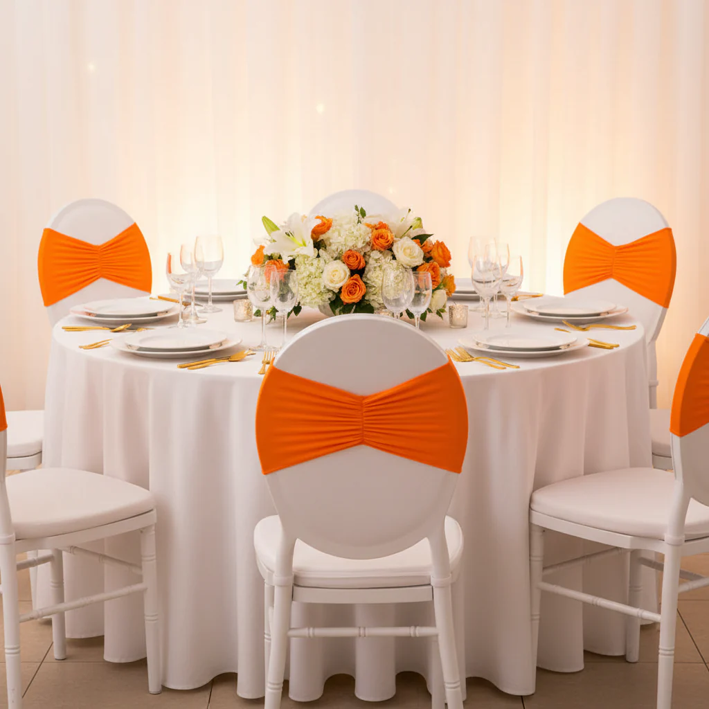 Ruffled Spandex Chair Band - Orange - Image 4