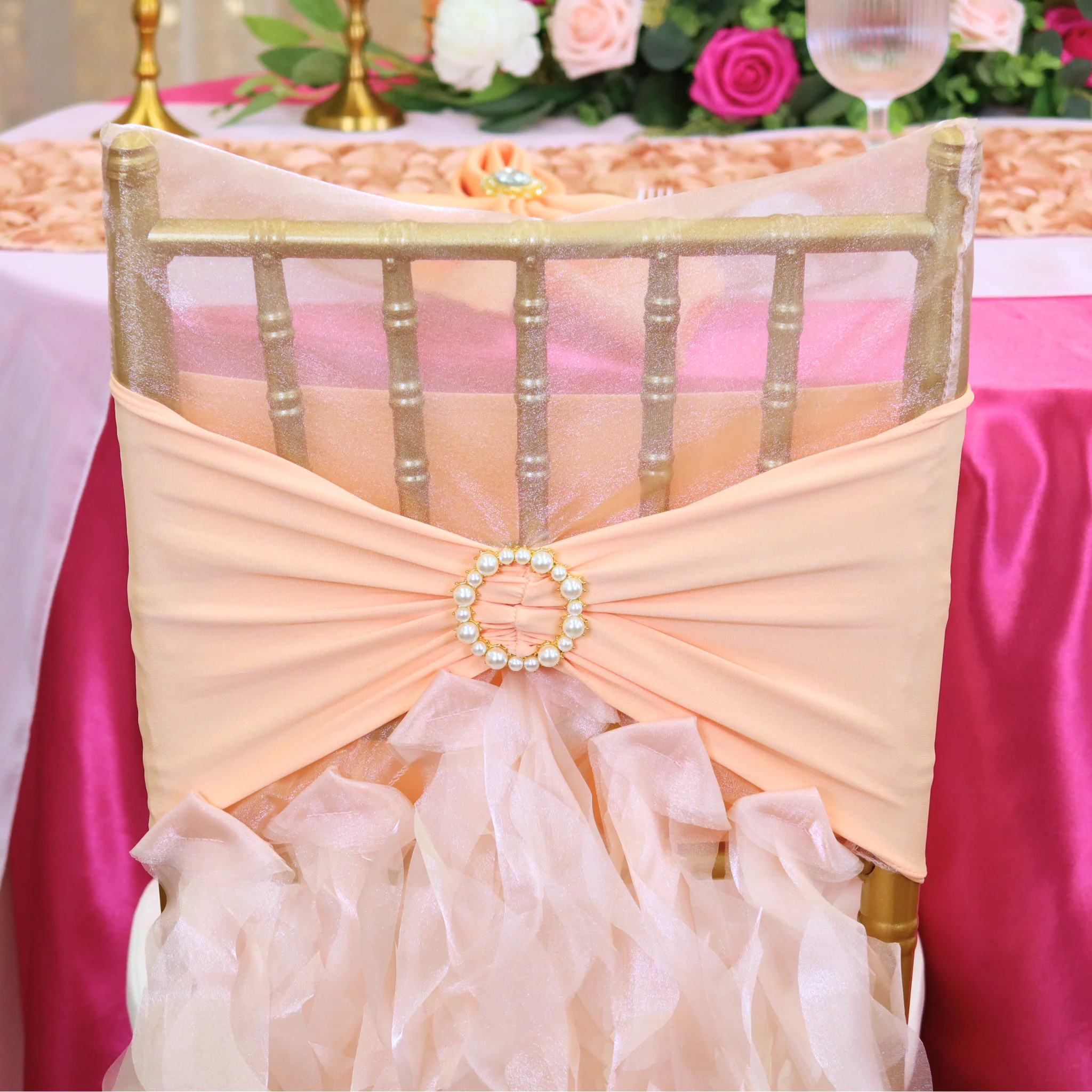 Ruffled Spandex Chair Band - Peach - Image 3