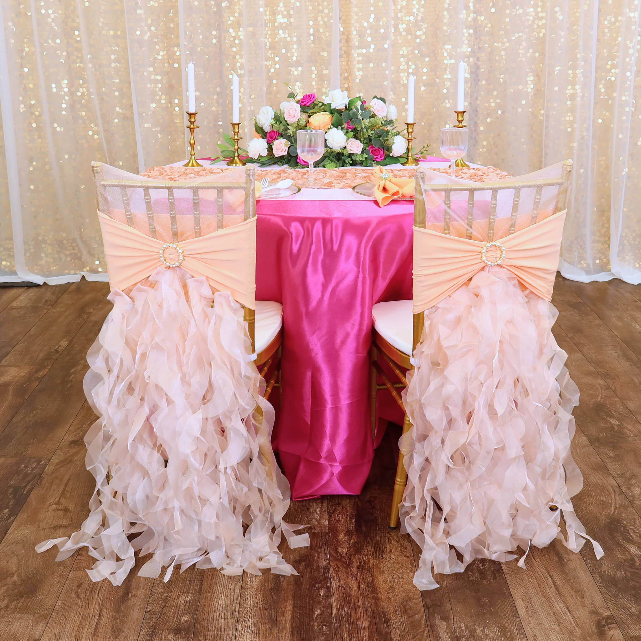 Ruffled Spandex Chair Band - Peach - Image 4