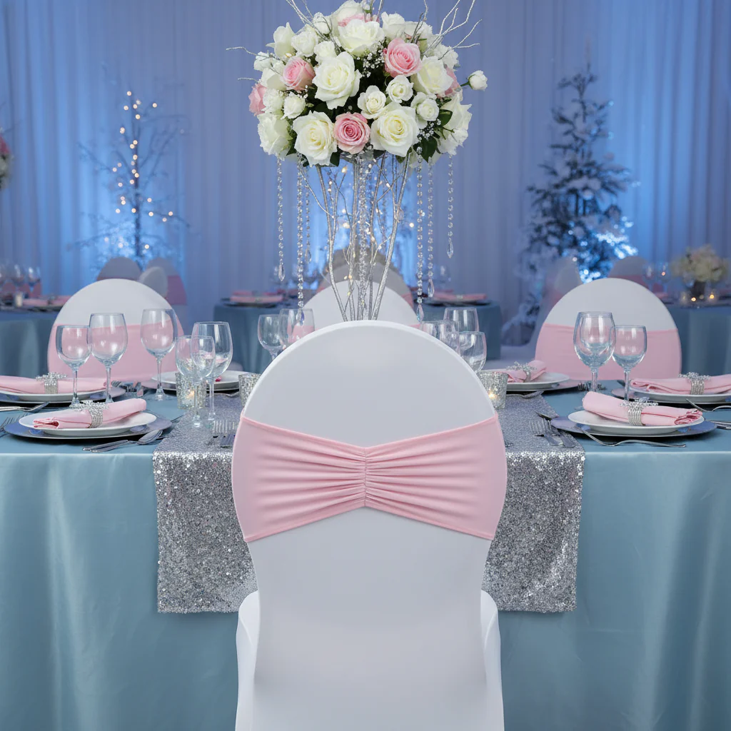 Ruffled Spandex Chair Band - Pink - Image 4