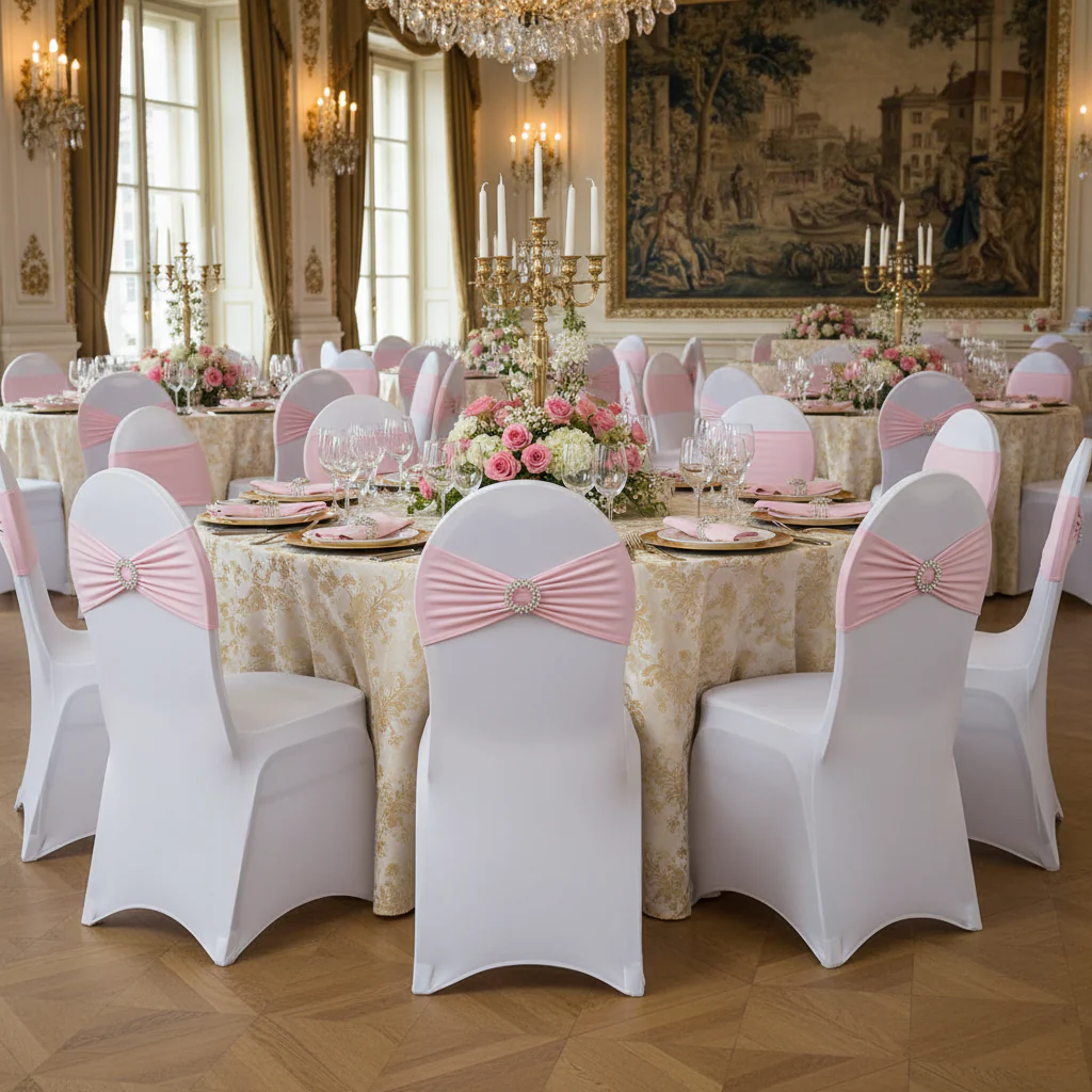 Ruffled Spandex Chair Band - Pink - Image 5