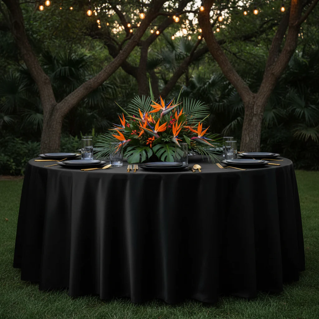 Satin 108" Round Tablecloth - Black - Image 3