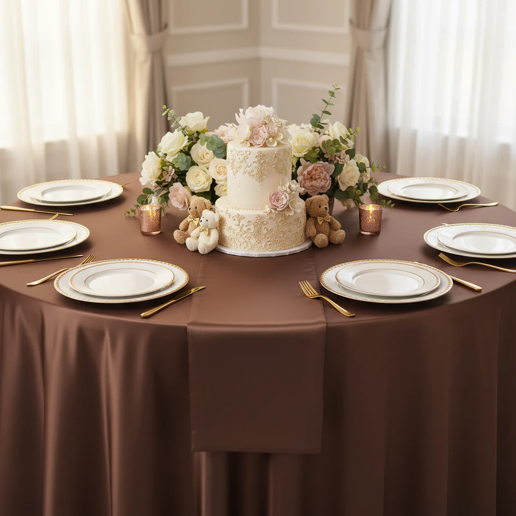 Satin 108" Round Tablecloth - Chocolate Brown - Image 3