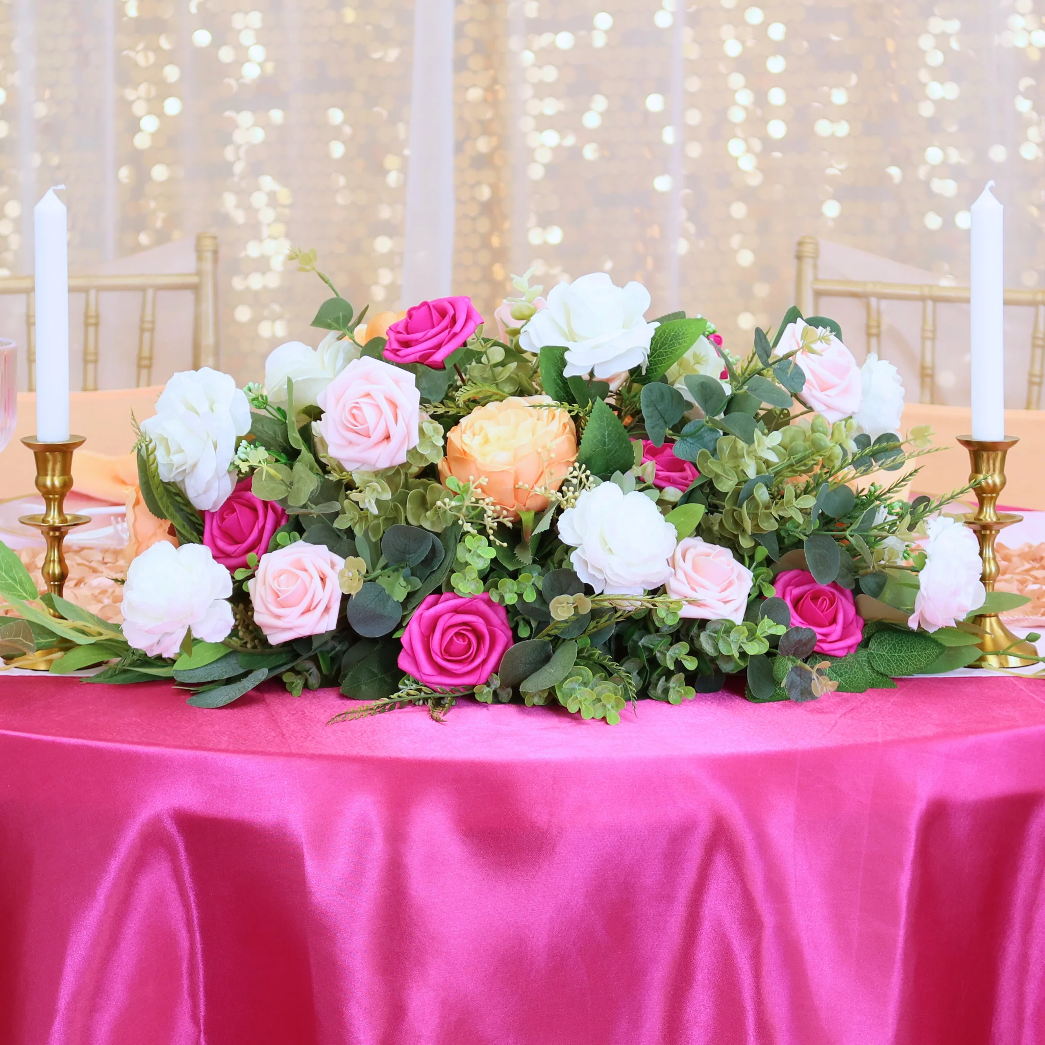 Satin 108" Round Tablecloth - Fuchsia - Image 4