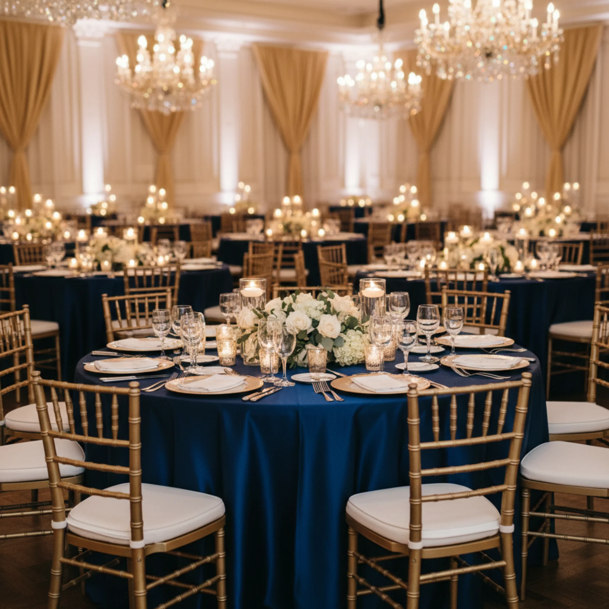 Satin 108" Round Tablecloth - Navy Blue - Image 3