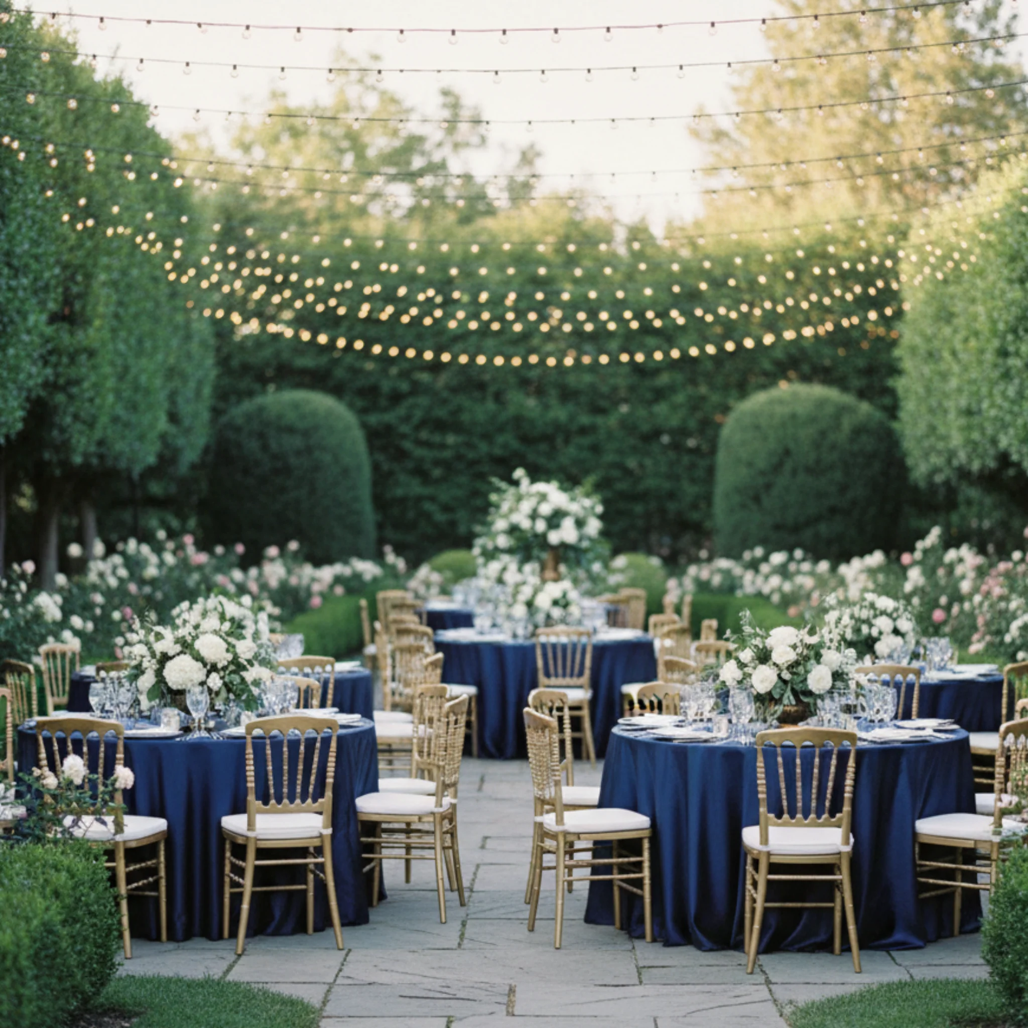 Satin 108" Round Tablecloth - Navy Blue - Image 4
