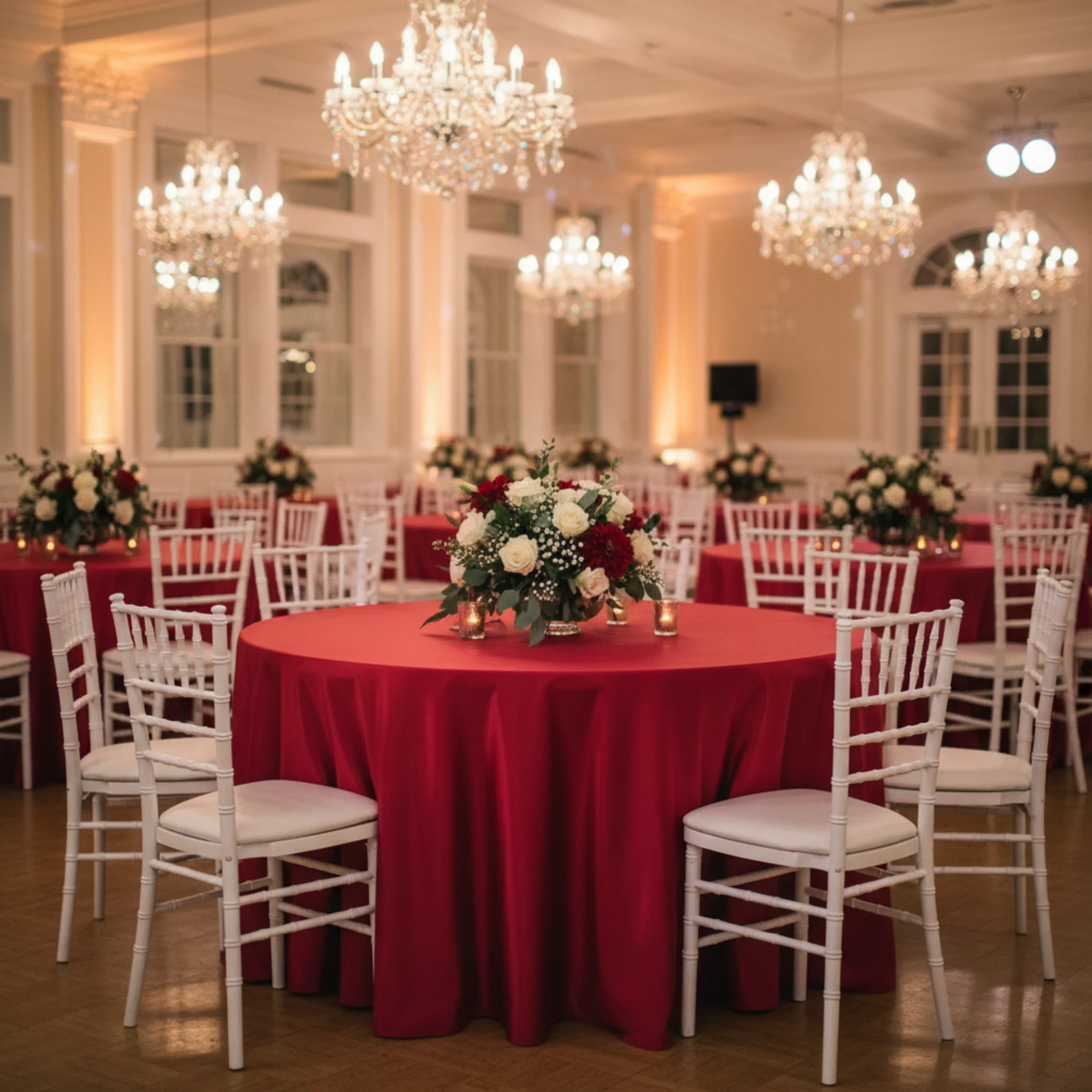 Satin 120" Round Tablecloth - Apple Red - Image 4