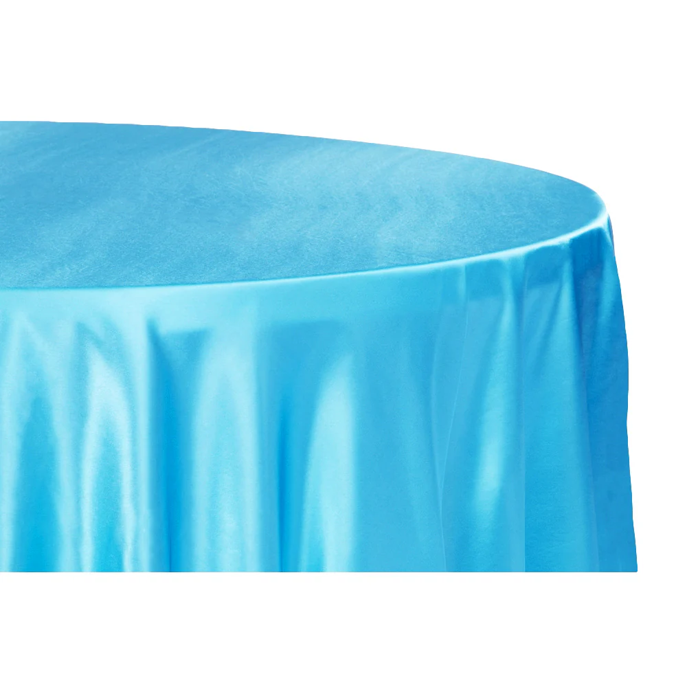 Satin 120" Round Tablecloth - Aqua Blue - Image 2