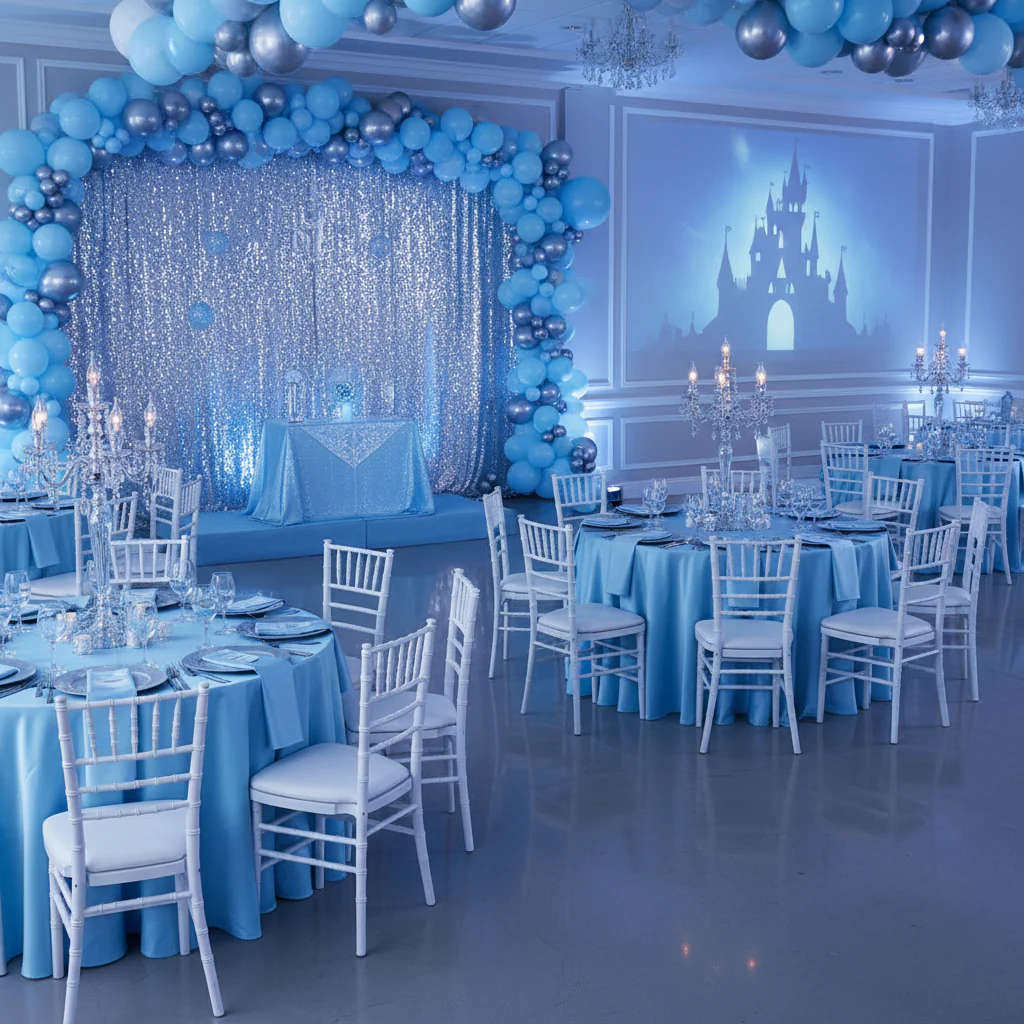 Satin 120" Round Tablecloth - Baby Blue - Image 5