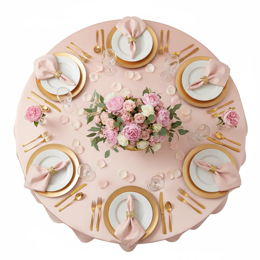 Satin 120" Round Tablecloth - Blush/Rose Gold - Image 4